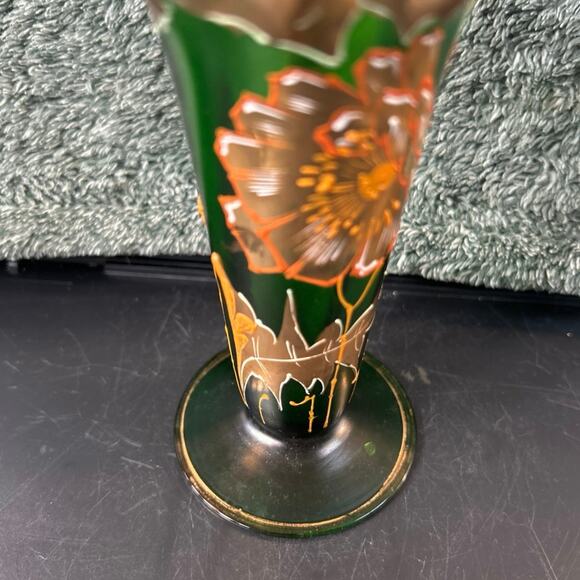 c1890 Moser Emerald Green Vase Gold Gilding Ruffle Top - Picture 11 of 11